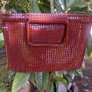 Vintage burgundy shoulder purse, cool square design.